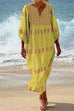 Meridress 3/4 Balloon Sleeves Bohe Printed Caftan Midi Vacation Dress