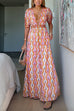 V Neck Short Sleeves Backless Printed Maxi Dress