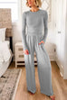 Long Sleeves Slim Fit Top Elastic Waist Wide Leg Pants Loungewear Set