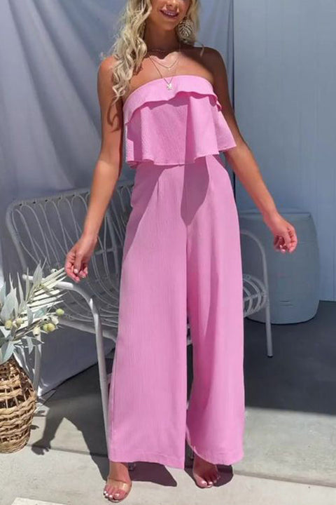 Ruffle Tube Top High Waist Wide Leg Jumpsuit