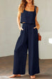 Meridress Square Collar Cami Crop Top Wide Leg Pants Cotton Linen Set