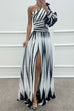 Meridress One Shoulder Waisted Slit Printed Maxi Dress