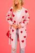 Meridress Open Front Pocketed Valentines Date Heart Print Cardigan