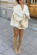 Meridress V Neck Button Up Solid Loose Sweater