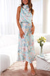 Meridress Irregular Tie Neck Waisted Floral Printed Maxi Satin Dress