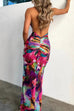 Meridress Halter Open Back Printed Stretchy Maxi Bodycon Dress