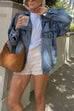 Meridress Vintage Button Down Pocketed Denim Jacket