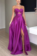 Meridress Strapless Lace-up High Slit Satin Maxi Party Dress