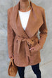 Meridress Collared Open Front Faux Suede Coat with Belt