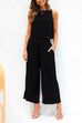 Meridress Buttons Tank Top and Pockets Wide Leg Crop Pants Set