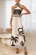 Meridress Palm Canyon Print Criss Cross Halter Maxi Dress