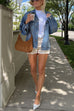 Meridress Vintage Button Down Pocketed Denim Jacket