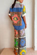 Meridress Rolled Up Short Sleeves Shirt Wide Leg Pants Graffiti Printed Set