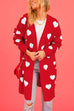 Meridress Open Front Pocketed Valentines Date Heart Print Cardigan