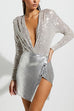 Meridress Wrap Deep V Neck Long Sleeves Sequin Bodysuit