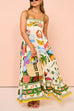 Meridress Spaghetti Strap Tropic Print Swing Maxi Vacation Dress