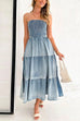 Meridress Strapless Tube Side Slit Ruffle Tiered Denim Dress