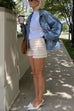 Meridress Vintage Button Down Pocketed Denim Jacket