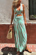 Meridress V Neck Sleeveless Cut Out Waist Side Slit Tie Dye Maxi Dress