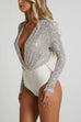 Meridress Wrap Deep V Neck Long Sleeves Sequin Bodysuit