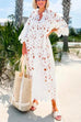 V Neck Hollow Out Eyelet Lace Beach Cover Up Dress