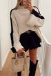 Meridress Turtleneck Color Block Ribbed Knit Loose Sweater