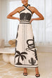 Meridress Palm Canyon Print Criss Cross Halter Maxi Dress