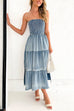 Meridress Strapless Tube Side Slit Ruffle Tiered Denim Dress