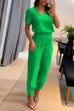 Meridress V Neck Short Sleeve Top High Waist Tapered Pants Set