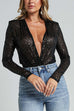 Meridress Wrap Deep V Neck Long Sleeves Sequin Bodysuit