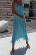 Meridress Hollow Out Sleeveless Tassel Beach Cover Up Dress