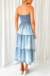 Meridress Strapless Tube Side Slit Ruffle Tiered Denim Dress