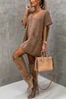 Meridress Oversized V Neck Short Sleeves Pocketed Poncho Sweater