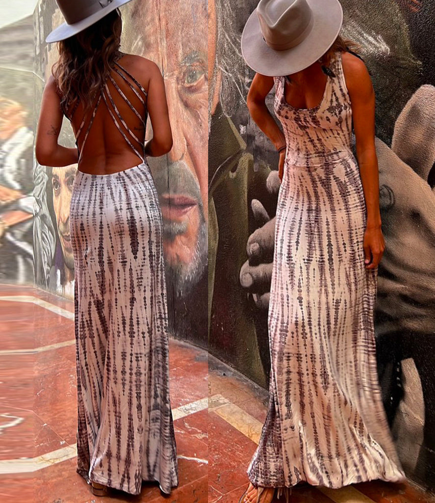 Meridress Criss Cross Open Back Tie Dye Maxi Dress(6 Colors Available)