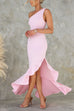 One Shoulder Irregular Ruffle Hem Bodycon Maxi Dress