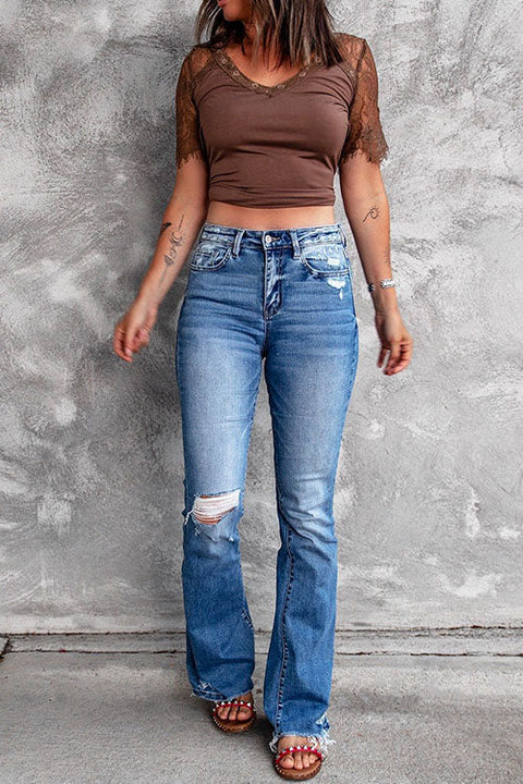 Meridress Distressed Bell Bottoms Ripped Jeans