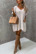 Meridress Oversized V Neck Short Sleeves Pocketed Poncho Sweater