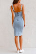 Meridress Adjustable Straps U Neck Slit Denim Bodycon Cami Dress