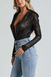 Meridress Wrap Deep V Neck Long Sleeves Sequin Bodysuit