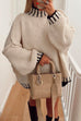 Meridress Turtleneck Drop Shoulder Color Block Pullover Sweater