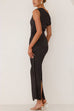 Meridress Asymmetric Shoulder Back Slit Waisted Maxi Dress