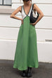 Meridress V Neck Color Block Sleeveless Maxi Swing Dress