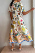 Meridress Puff Sleeve Food Printed Swing Maxi Vacation Dress