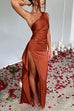 Meridress One Shoulder High Slit Satin Maxi Party Dress