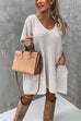 Meridress Oversized V Neck Short Sleeves Pocketed Poncho Sweater