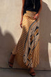 Meridress High Waist Stripes Splice Printed Maxi Irregular Skirt