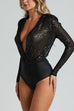 Meridress Wrap Deep V Neck Long Sleeves Sequin Bodysuit