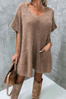 Meridress Oversized V Neck Short Sleeves Pocketed Poncho Sweater