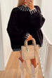 Meridress Turtleneck Drop Shoulder Color Block Pullover Sweater