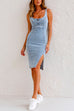 Meridress Adjustable Straps U Neck Slit Denim Bodycon Cami Dress